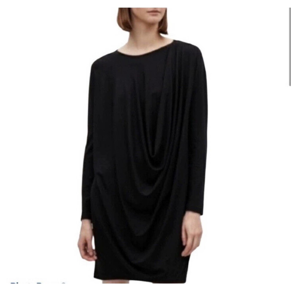 COS Women's Black Long Sleeve Draped Shift Dress Lagenlook Modest XS aa16